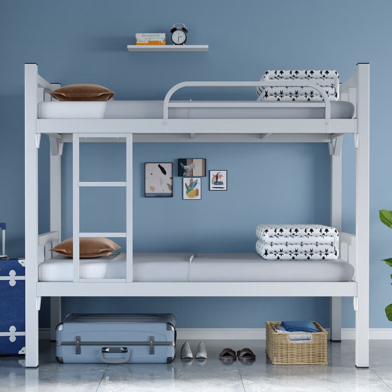 钢制方管铁床高低床员工上下铺铁架床简约学生宿舍床双层床带鞋架