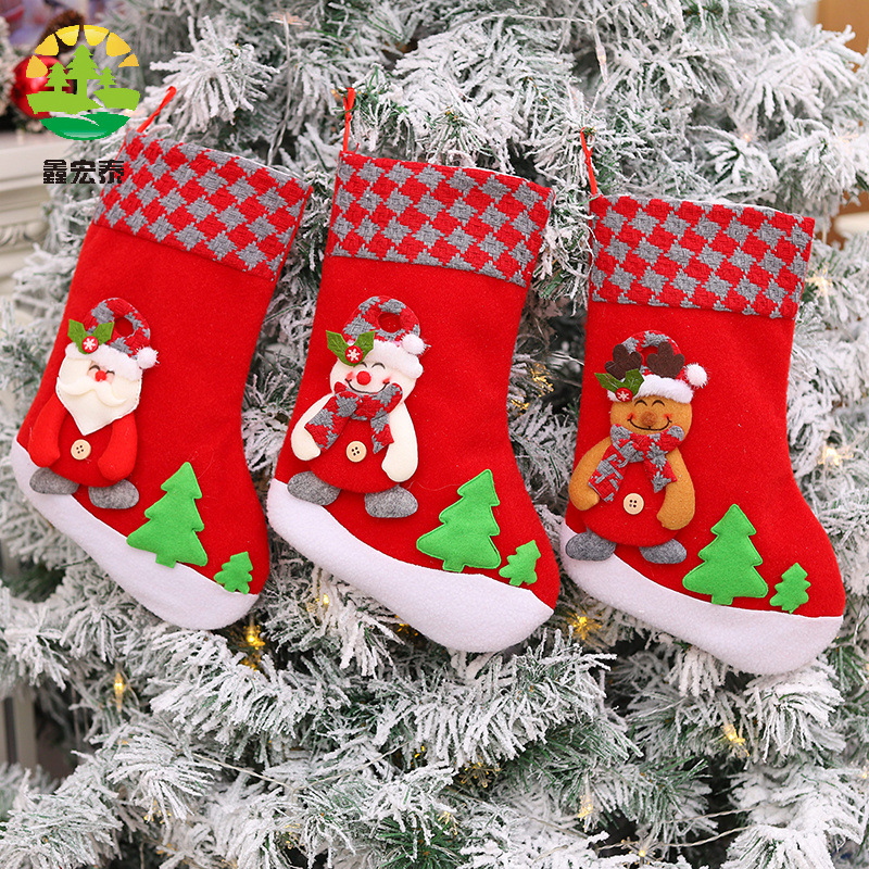 Factory Direct Sales New Christmas Plaid Socks Mouth Christmas Tree Big Socks Christmas Pendant Christmas Socks Decoration Supplies