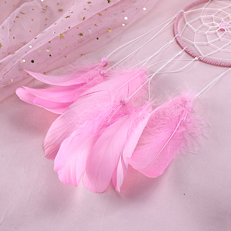 朱圆捕梦网羽毛捕梦网家居装饰挂件房间装饰粉色可爱女生礼品跨境