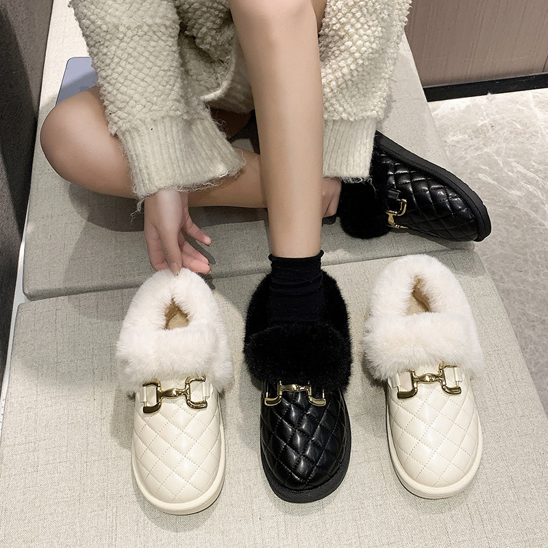 Snow Fluffy Shoes 2023 Winter New One Pedal Loafer Fleece-lined Warm Bread Shoes Platform Cotton Shoes Women