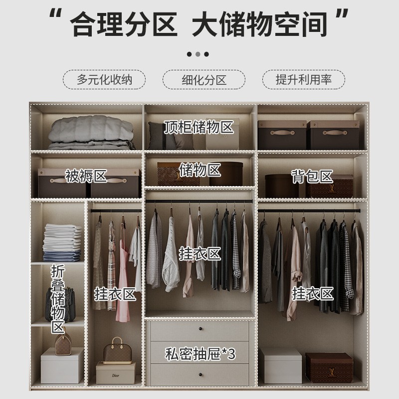 Modern Simple Small Apartment Solid Wood Storage Cabinet Locker to Top Cream White Wardrobe Household Bedroom