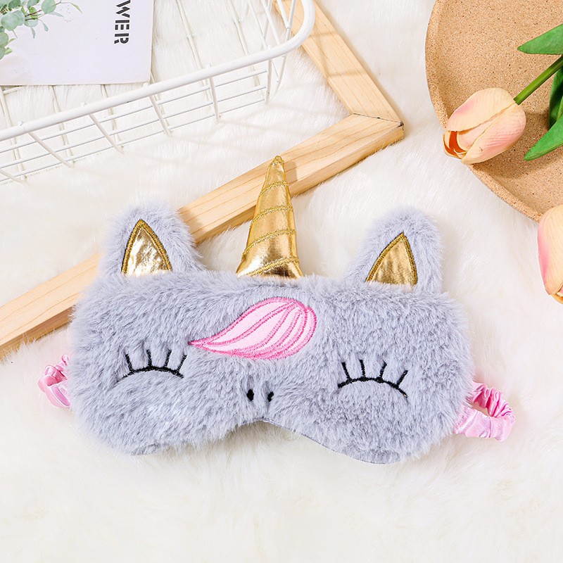 Cross-Border New Arrival Plush Cartoon Sleep Embroidery Eye Mask Shading Cute Boys and Girls Home Universal in Stock Wholesale