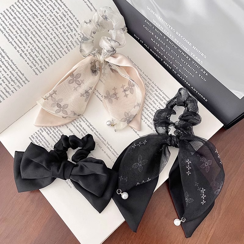 气质网纱大肠发圈女蝴蝶结飘带发绳夏季绑头发头绳丸子头皮筋头饰