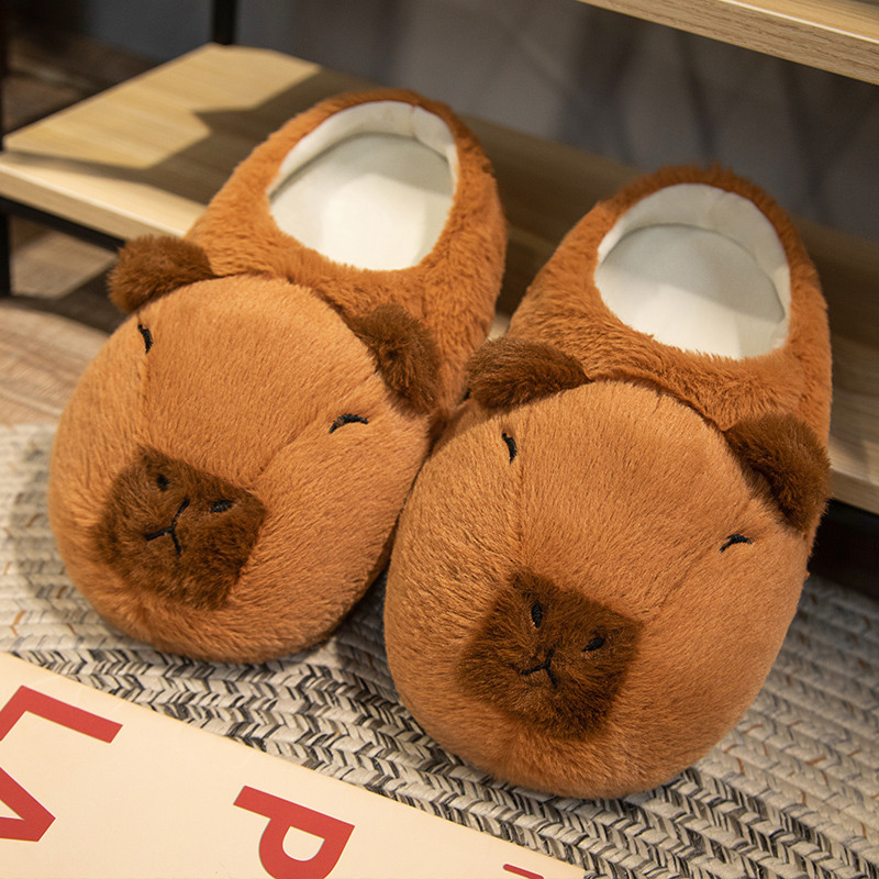 Trending Cartoon Capybara Warm Slippers Autumn and Winter Girls Home Plush Cotton Slippers Khaki Barra Cotton Shoes Wholesale