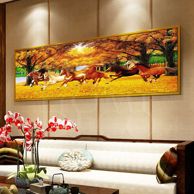 一件代发钻石画满钻八匹马八骏图黄金满地秋天落叶钻石绣diy