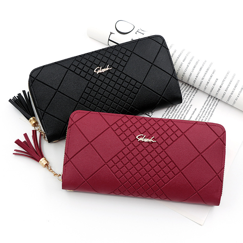Single-Pull Double Zipper Women's Long Wallet Portable Belt Wallet Wallet Women's Long Tassel Zipper Handbag