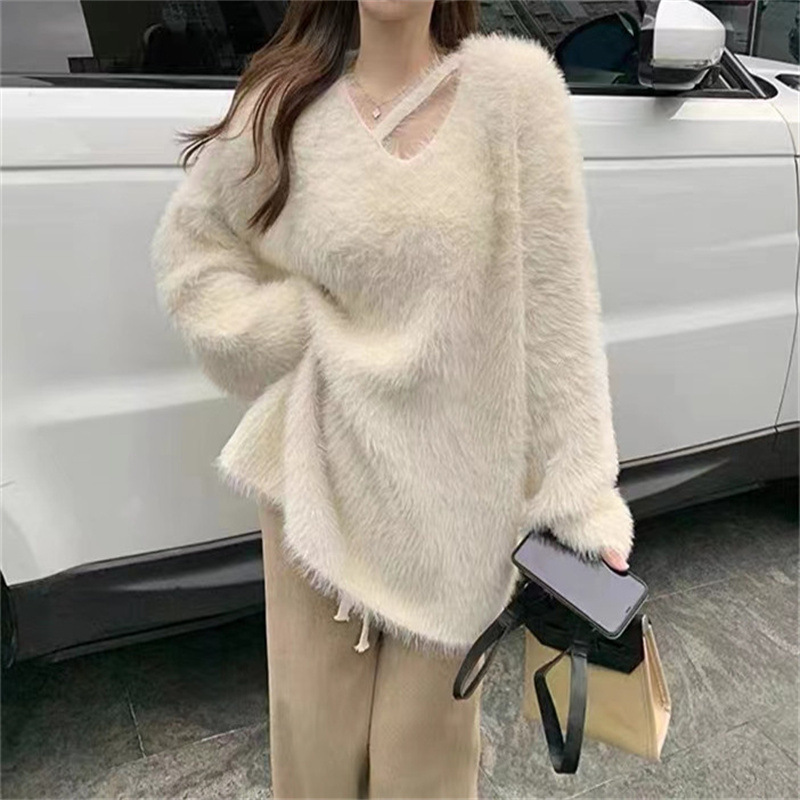 Autumn and Winter Mink-like Wool Soft Glutinous Sweater Sweater Women's Gentle and Comfortable Outer Wear Niche Design Top