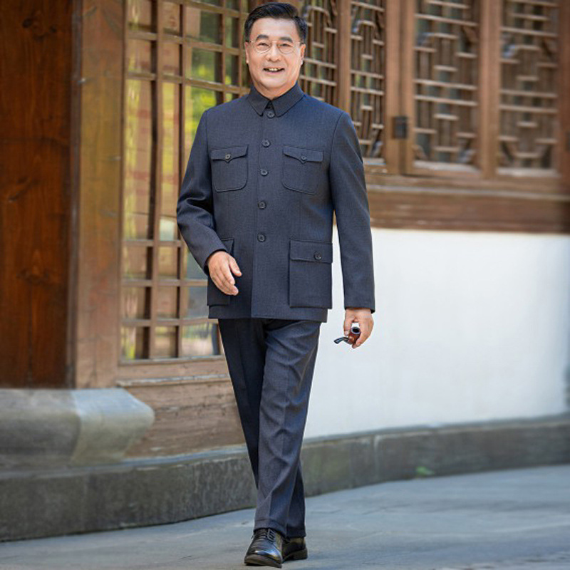 中老年男装老年中山装套装中国风爸爸爷爷上衣中山服两件套批发