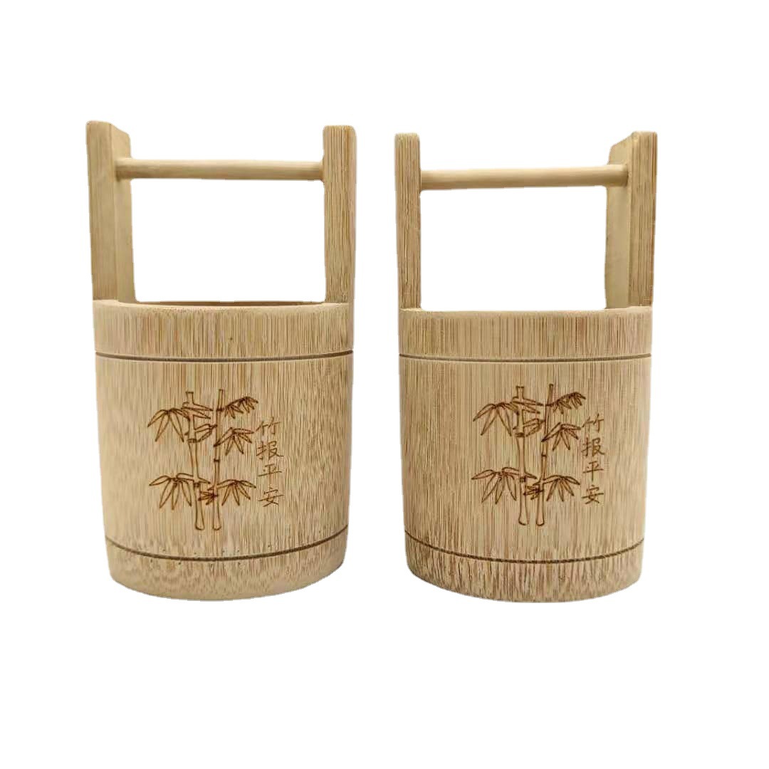 批发 迷你竹制水桶扁担 碳化小水桶 竹制旅游工艺品可印logo