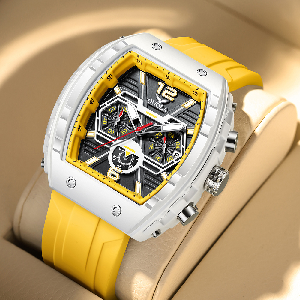 时尚大盘设计爆款男士手表奥骆纳/onola多功能硅胶带防水石英表男