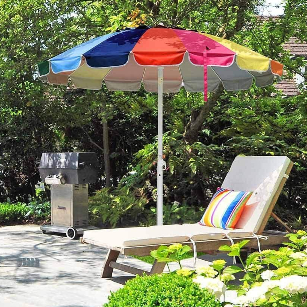 Outdoor 2.4 M Rainbow Beach Umbrella Courtyard Beach Sun Protection Sunshade 16 Bone Polyester Silver Tape with Steering Umbrella