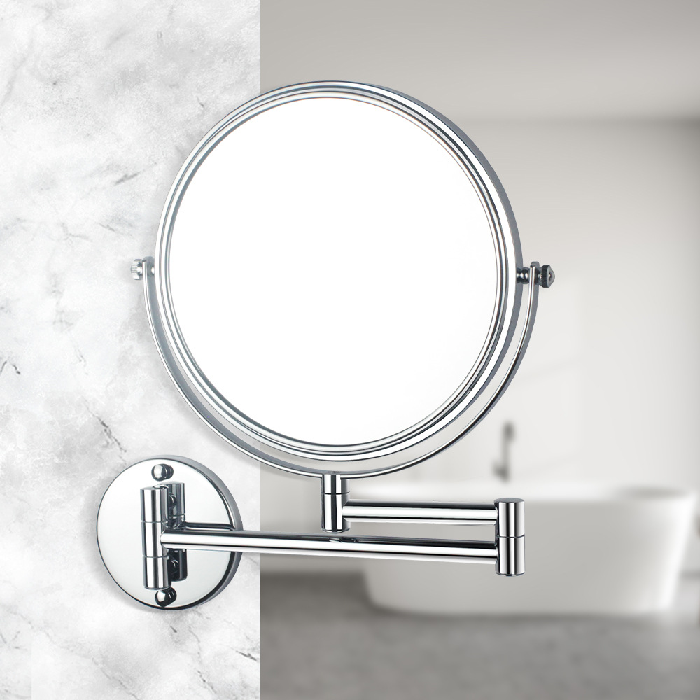 厂家直销304不锈钢壁挂式化妆镜8寸双面伸缩浴室镜子高清放大10倍