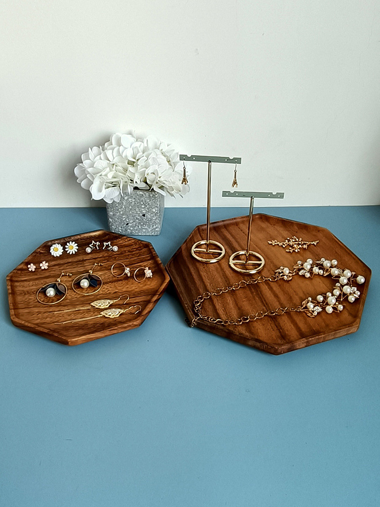 实木珠宝首饰展示架项链收纳复古胡桃木八角托盘桌面饰品陈列道具