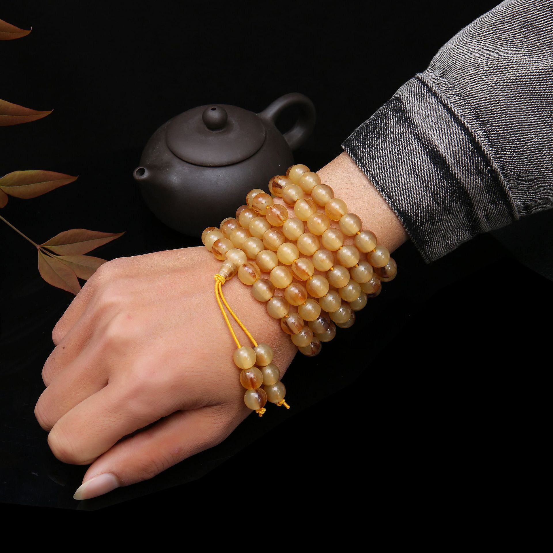 直播货源仿羚羊角108颗佛珠手链大灵隐寺佛教用品摆地摊一件代发