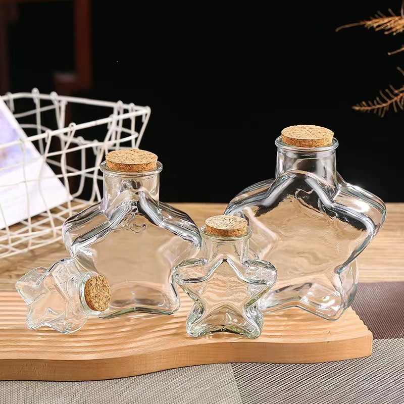 透明五角星玻璃创意许愿瓶玻璃星星瓶彩虹瓶幸运漂流瓶饮料瓶现货