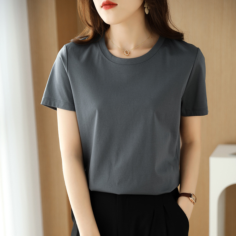 80 Double-Sided Mercerized Cotton Short-Sleeved T-shirt Women's Summer New Loose Slimming Cotton round Neck Half Sleeve Top Wholesale