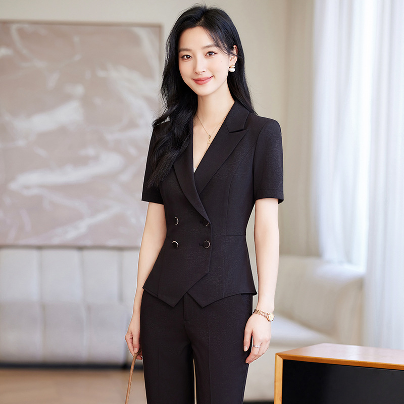 夏季短袖小西服套装职业女装修身帅气ol白领办公经理老板珠宝工装