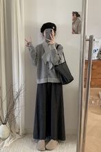 韩系复古套装女秋冬感条纹宽松针织衫毛衣高腰半身裙两件套潮