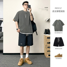 REEZ店主穿搭260g仿麻棉重磅短袖T恤男夏季日系宽松打底衫