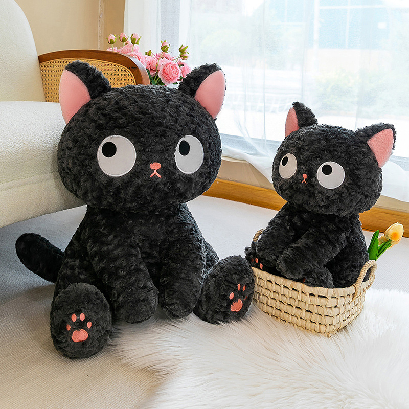 新款可爱呆萌小黑猫公仔娃娃猫咪毛绒玩具喵咪玩偶女生生日礼物批