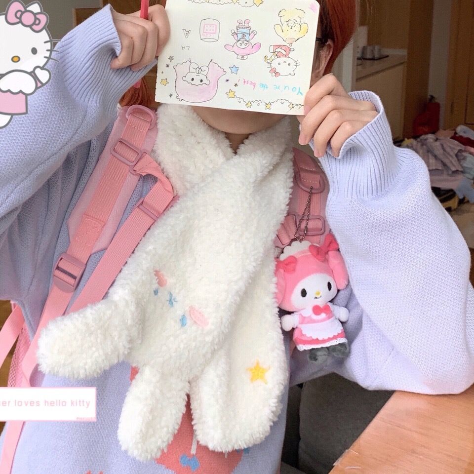 包邮围巾女可爱小兔耳朵保暖软乎乎甜美软妹百搭学院风少女心学生