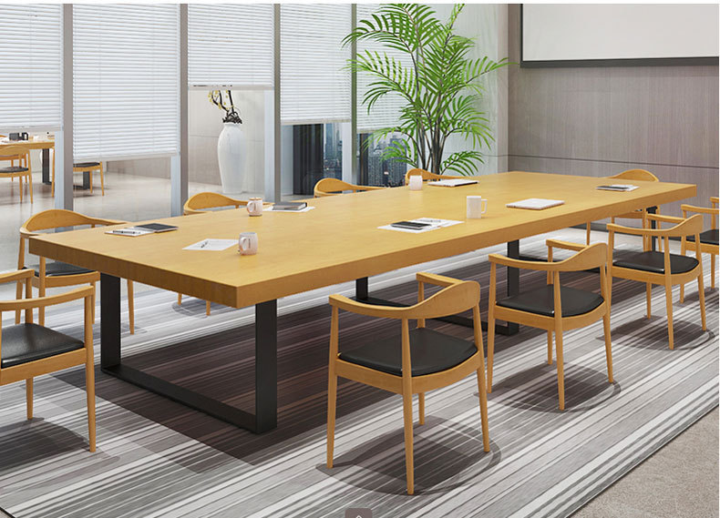 实木会议桌 简易员工洽谈桌椅组合 办公家具长条大板会议办公桌