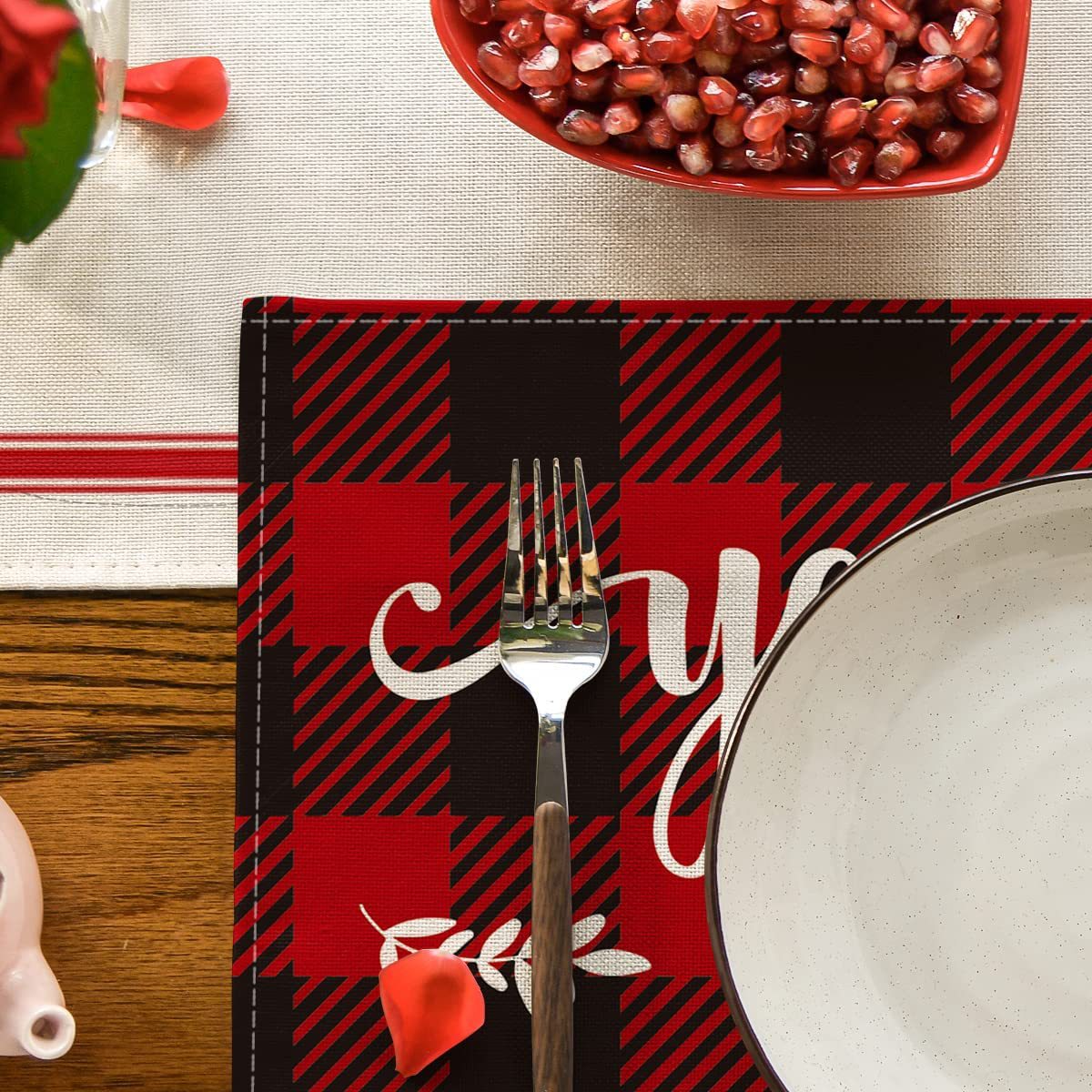 New Valentine's Day Placemat Red Plaid Table Mat Linen Tablecloth Amazon Kitchen Tea Towel Cloth Western Restaurant Decoration