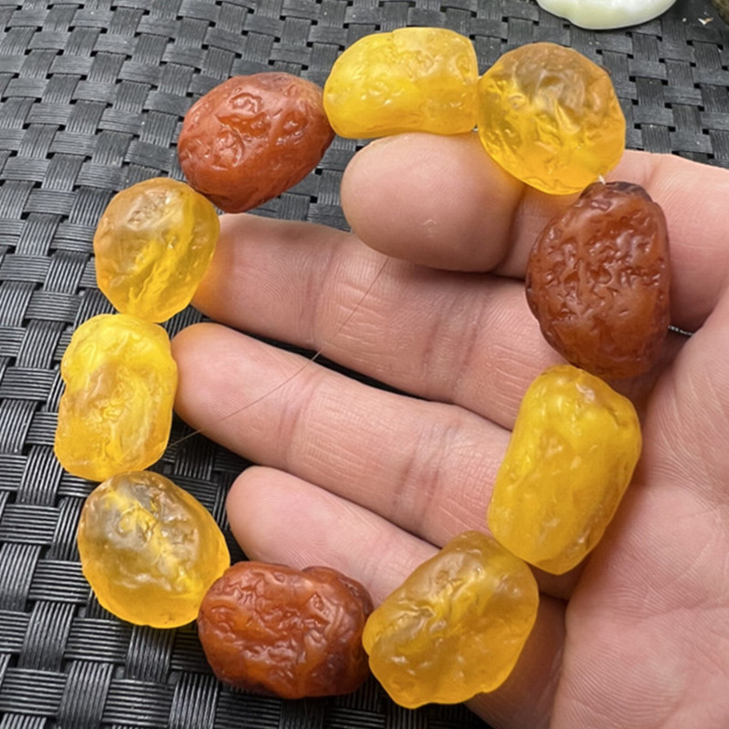 文玩手链荧光浮盐水蜜蜡手链二代蜜蜡裸石手链老蜜蜡手链手串手环