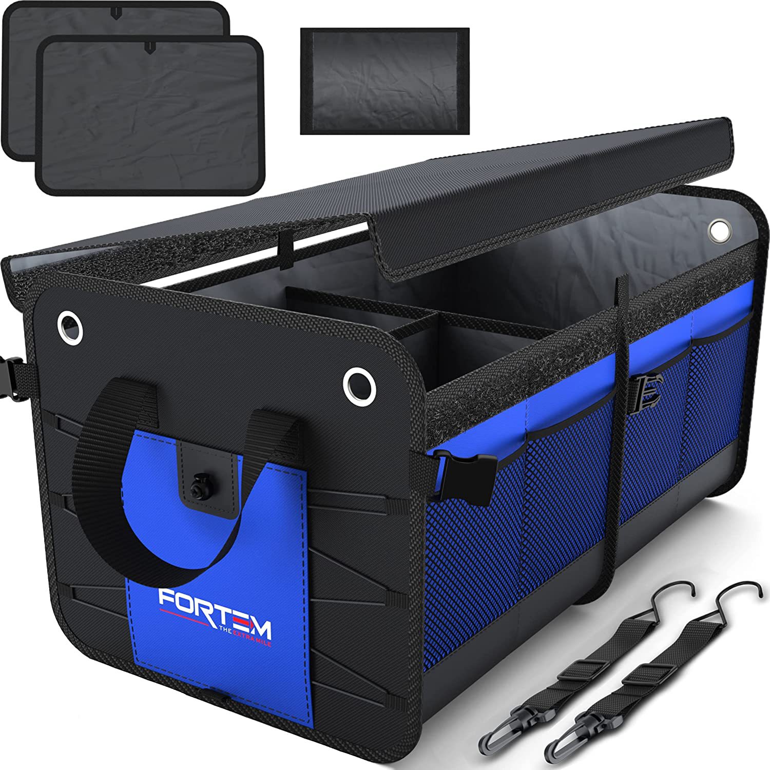 Covered Storage Box Car Trunk Storage Bag Multi-Compartment Non-Slip Sole Adjustable Fixing Band Foldable Cover
