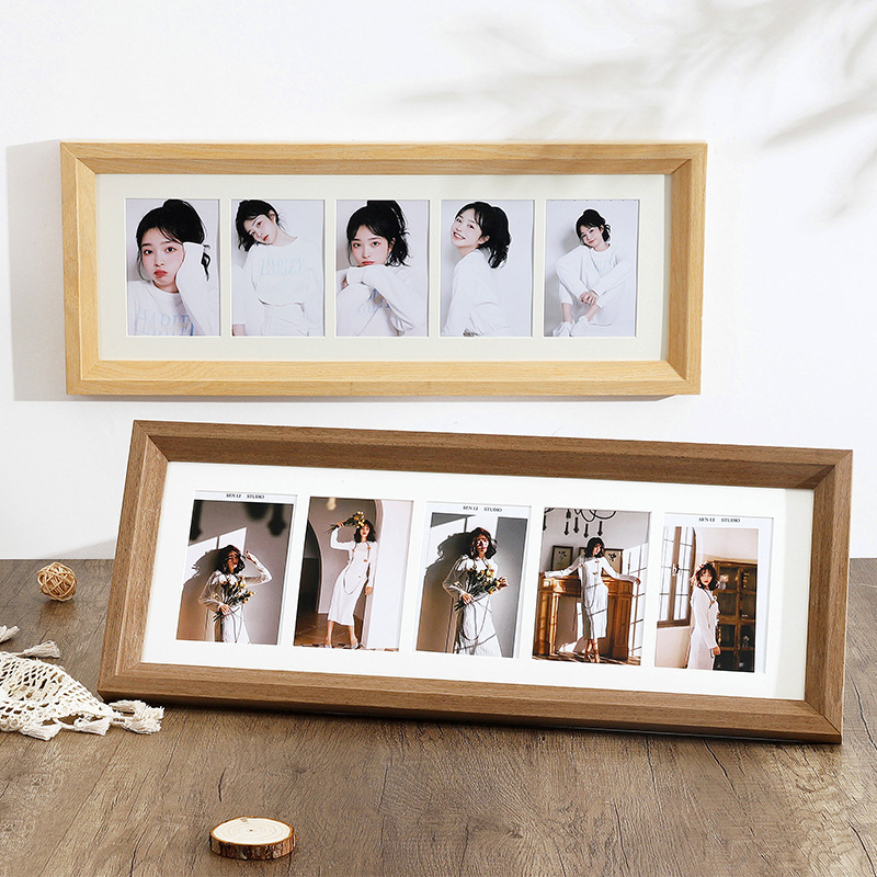 创意相框情侣婚纱照五连相片框组合挂墙洗照片做成摆台实木质框架