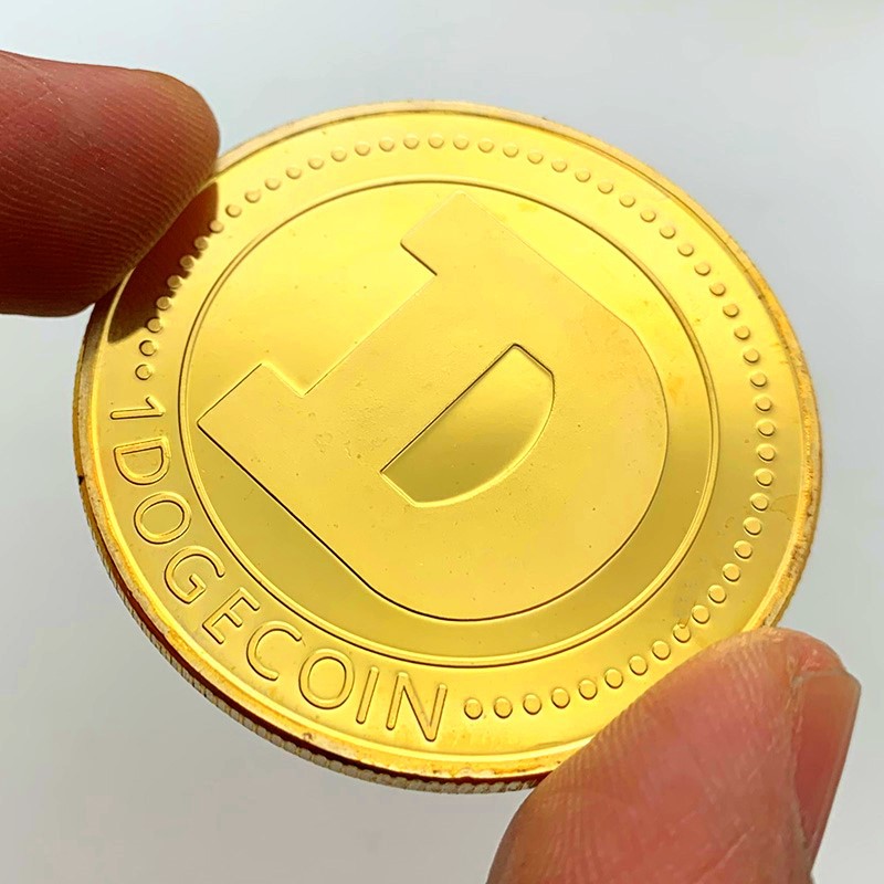 现货 美国实物狗狗币彩绘镀金纪念币 摆件硬币dogcoin金币纪念币