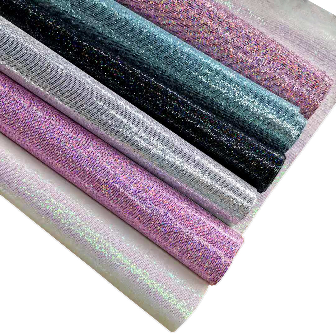 镭射星空亮片pu皮革面料 箱包鞋材皮料批发 金葱闪粉格利特皮革