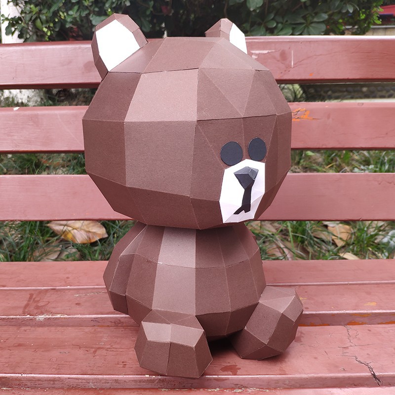 泰迪熊棕熊咖啡熊 3d纸模型diy手工摆件玩具几何折纸立体构成