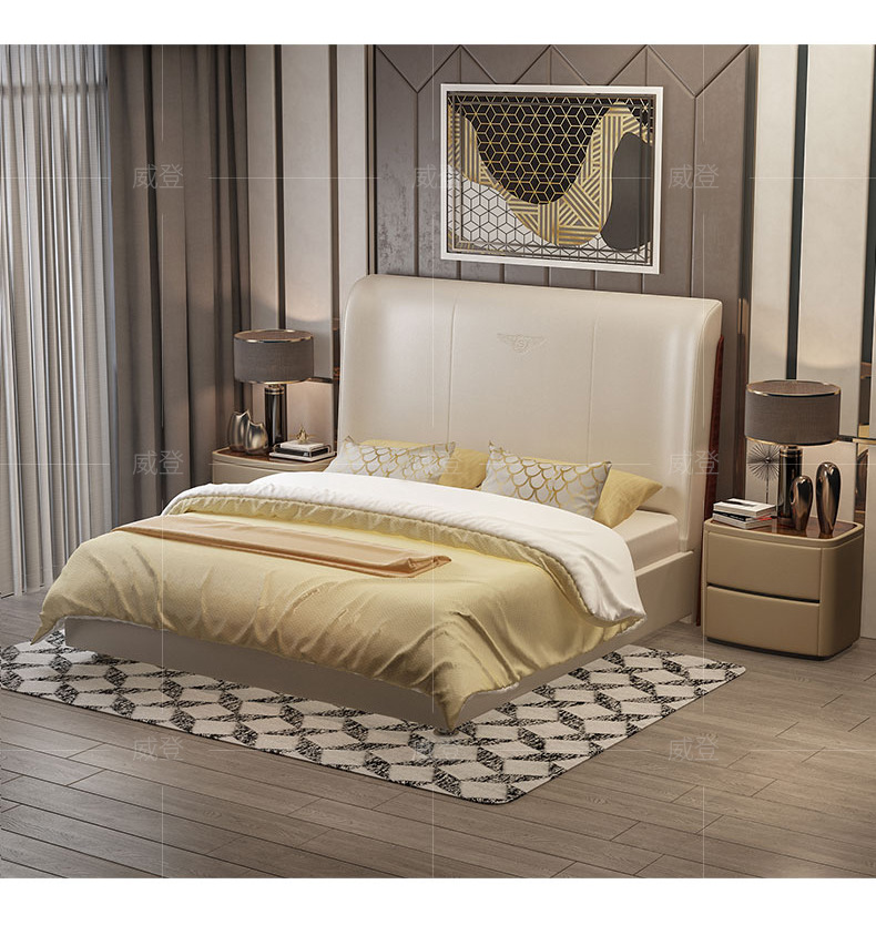 宾利皮床 现代轻奢床纳帕奢华别墅大双人床 主卧婚床高靠背意式床