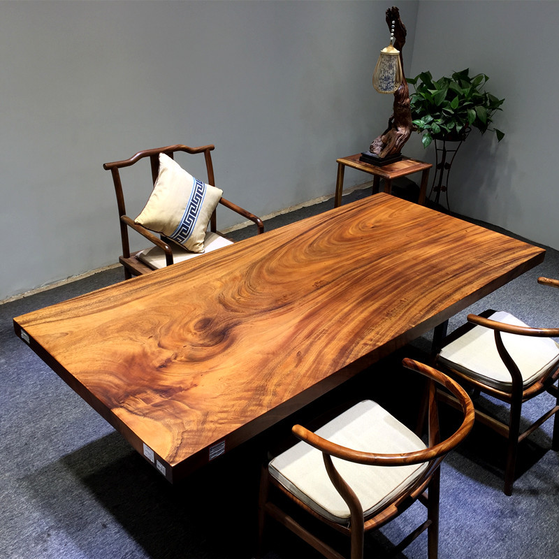 胡桃木实木大板茶桌茶台南美原木整块自然边餐桌桌面老板办公桌子
