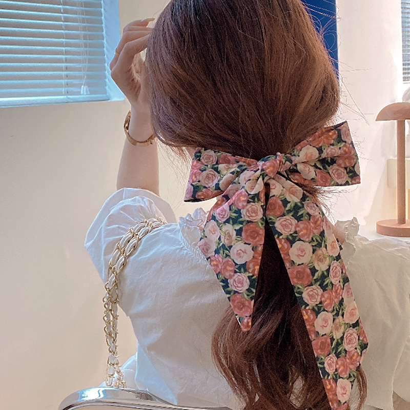 Silk Scarf Hair Band Female Hair Tie Vintage Bow Headband Ribbon Korean Ins Polyester Fabric Ribbon Hair Ring Hair Accessories