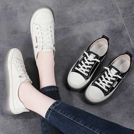 头层牛皮软底软面小单鞋女懒人平底舒适小白鞋休闲松紧带运动鞋