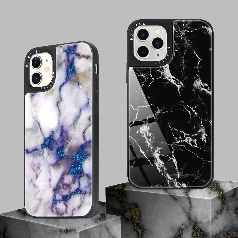 适用iphone12 13 14 promax大理石光面玻璃手机壳亚克力硬保护套