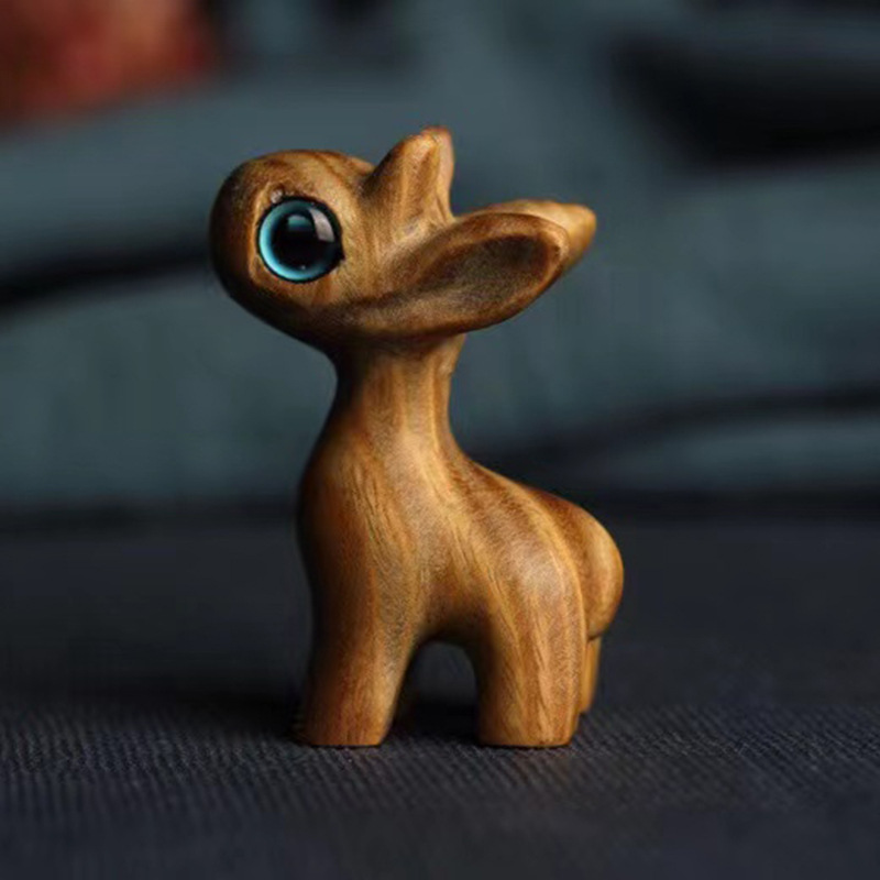 网红黑檀紫光檀卡通小鹿摆件 绿檀动物小鹿乱撞手把件钥匙扣挂件