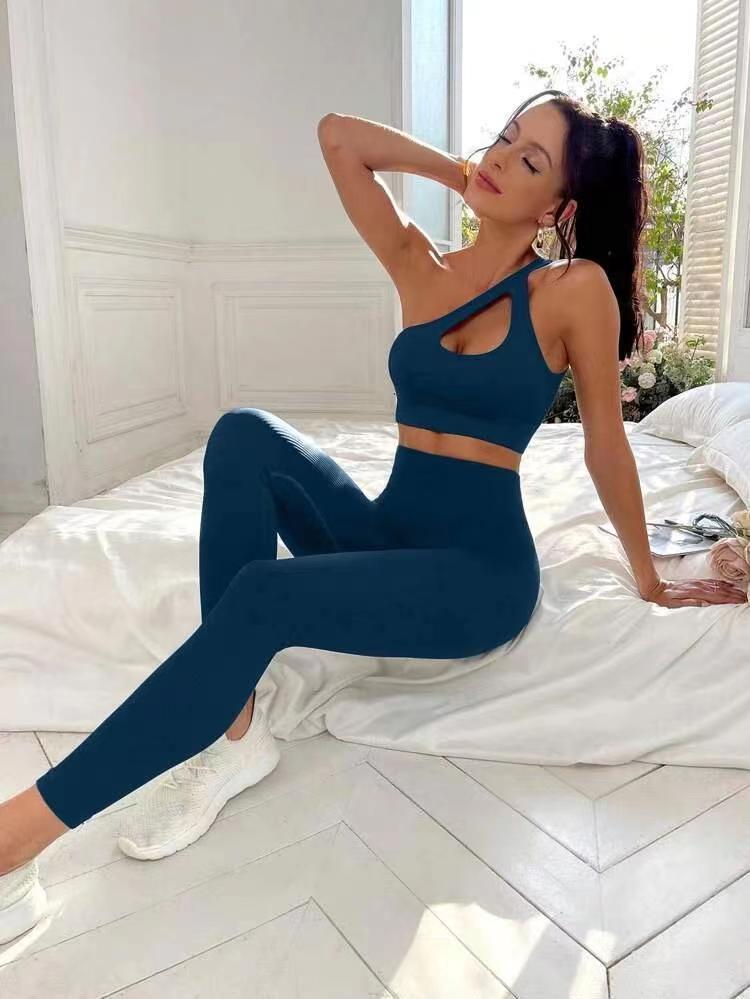 2023 Cross-Border New Arrival Seamless Knitted Bra and Trousers Suit Thread Yoga Suit Women's Sports Fitness Suit