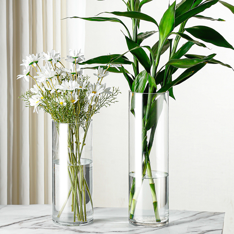 特大号透明玻璃花瓶水养富贵竹直筒宽口花瓶客厅装饰落地插花摆件