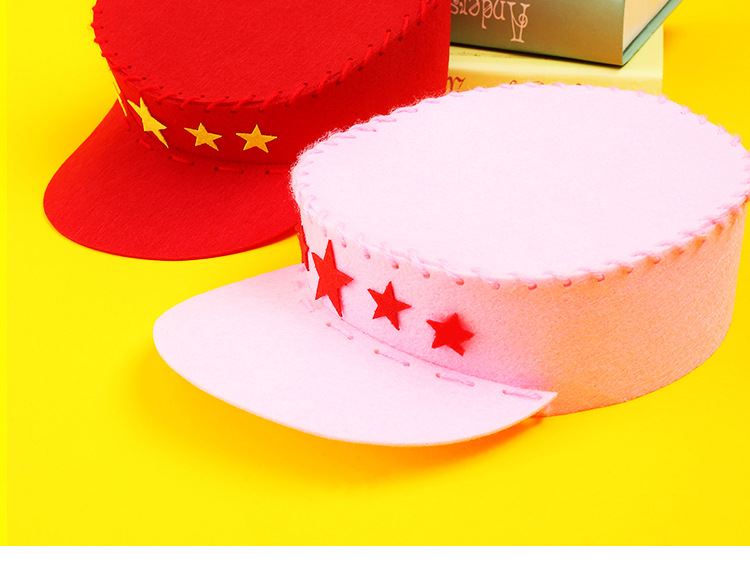 国庆儿童不织布diy无纺布创意手工小军帽国庆节表演头饰材料包