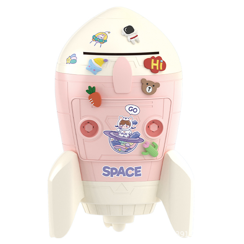 Coin Bank Children's 2023 New Savings Bank Boxes of Girls' and Boys' Toys Cartoon Space Rocket Supermarket Cross-Border