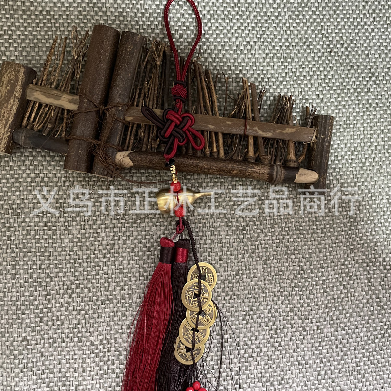 Factory Wholesale Woven Brass Qing Dynasty Five Emperors' Coins Gourd Ornaments Chinese Knot Tassel Car Car Interior Design Pendant