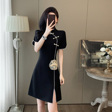 新中式国风连衣裙女夏季2024新款高端精致黑色显瘦小个子休闲裙