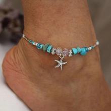 亚马逊跨境热卖欧美流行石头脚链米珠 石头水晶海洋海星 女士脚链