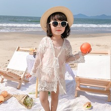 女童网红蕾丝衣中长款轻薄空调外套夏季洋气韩版海边外穿开衫
