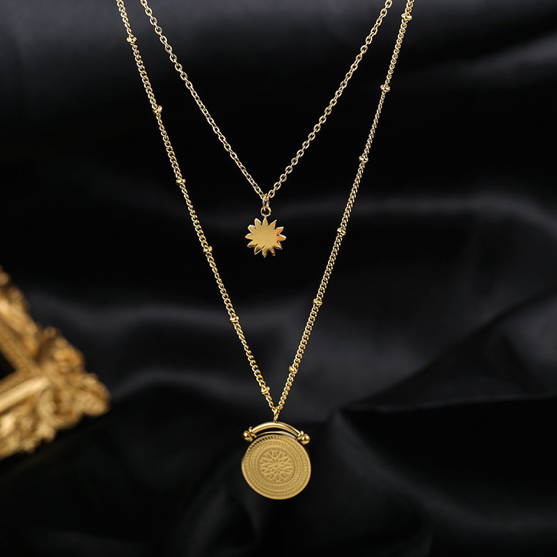 圆形罗马项链女个性法式轻奢冷淡风高级感网红同款钛钢双层锁骨链