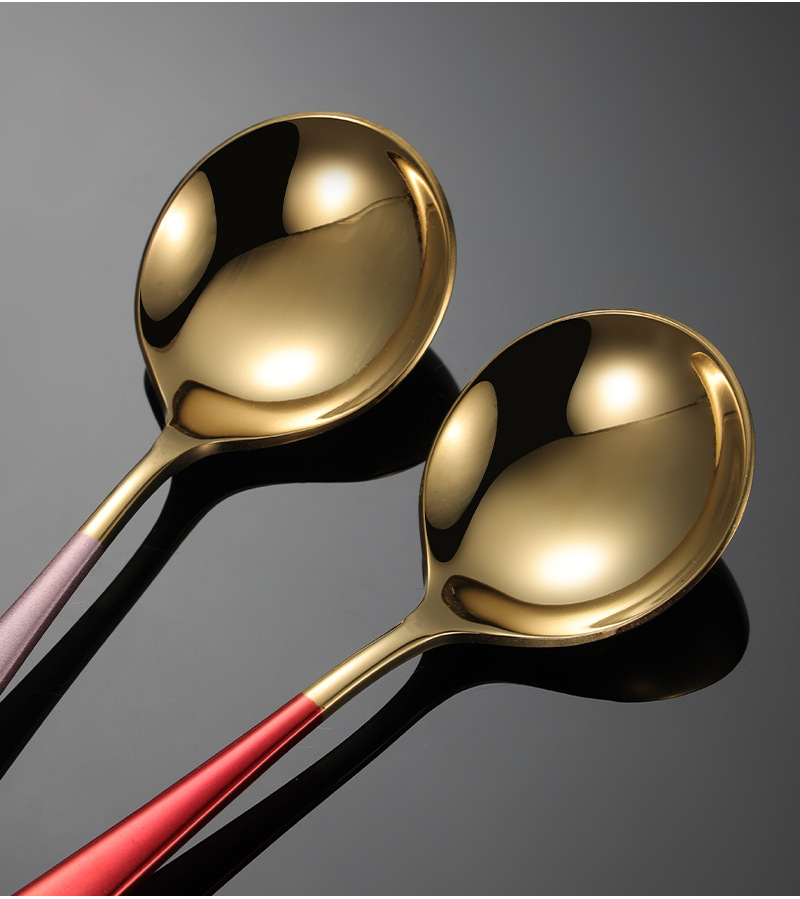 韩式304不锈钢餐具勺子 网红镀钛小圆勺 蛋糕甜品咖啡勺儿童汤勺