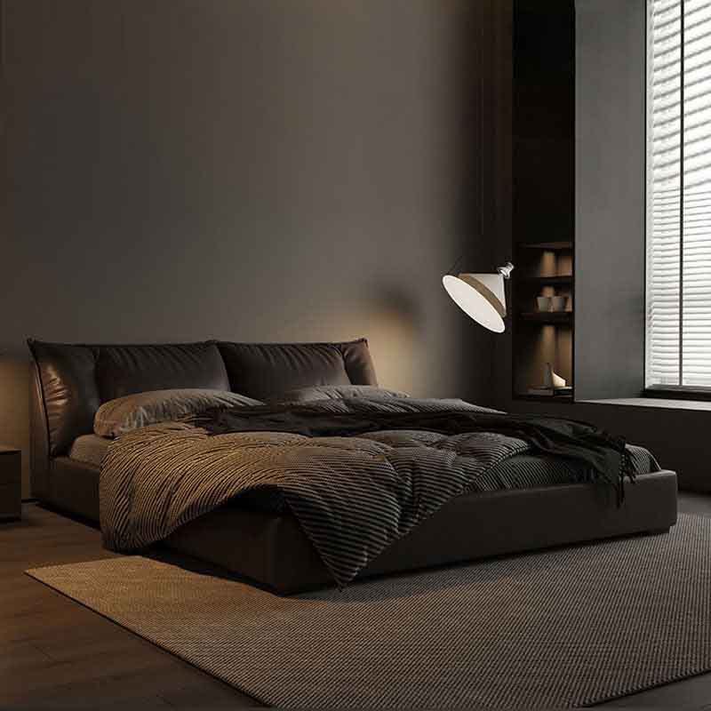 意式真皮床进口牛皮高端大气榻榻米床轻奢婚床现代简约软包床